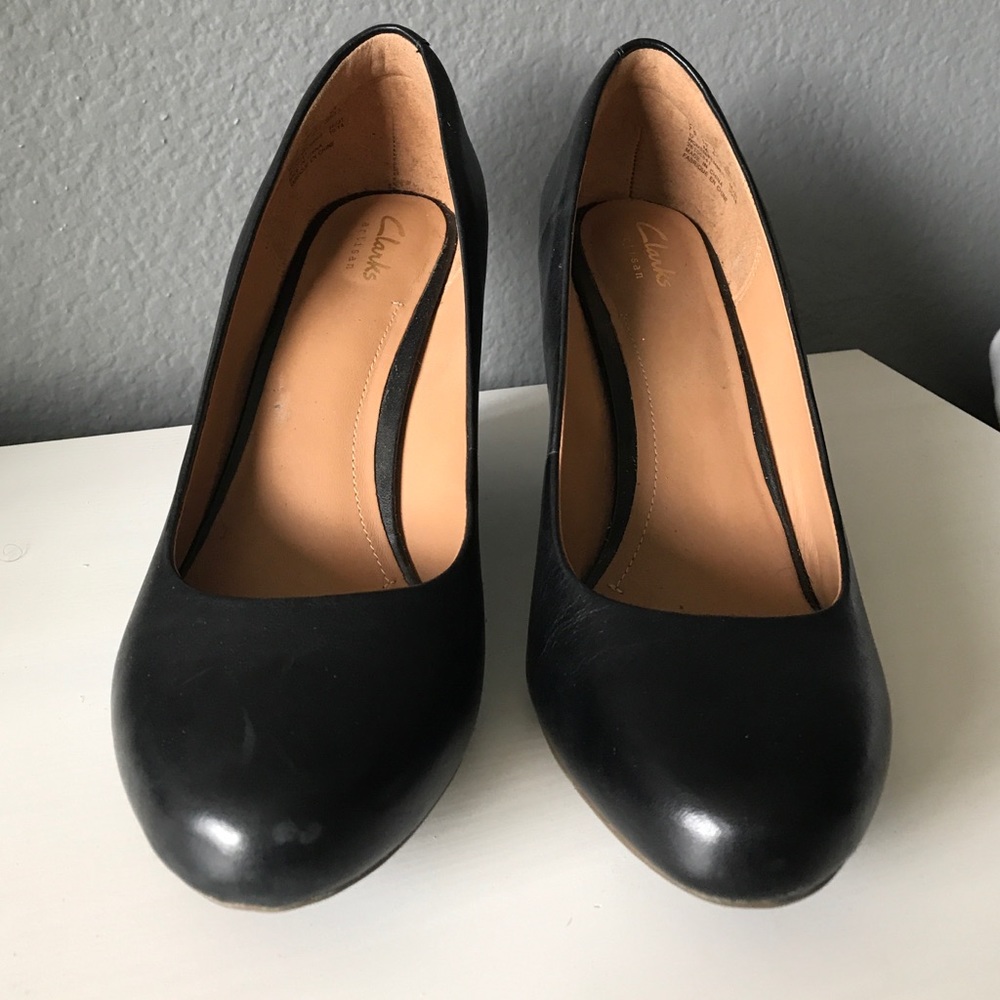 Black leather wedges